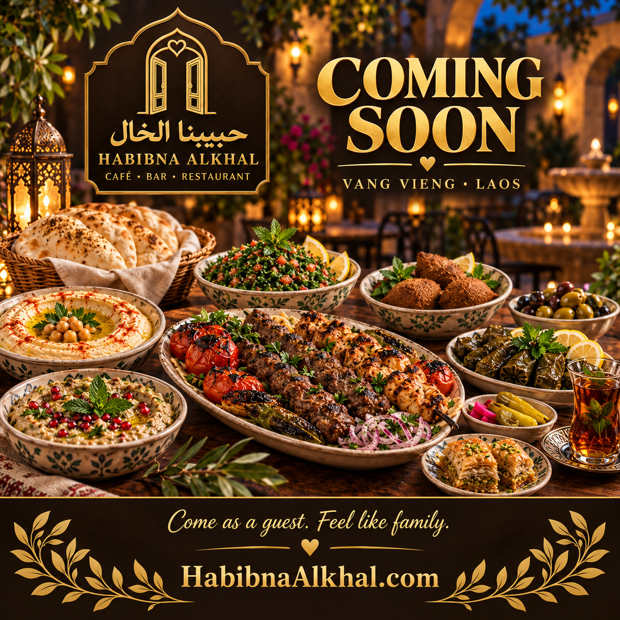 Habibna Alkhal coming soon to Vang Vieng, Laos — concept artwork showing food spread