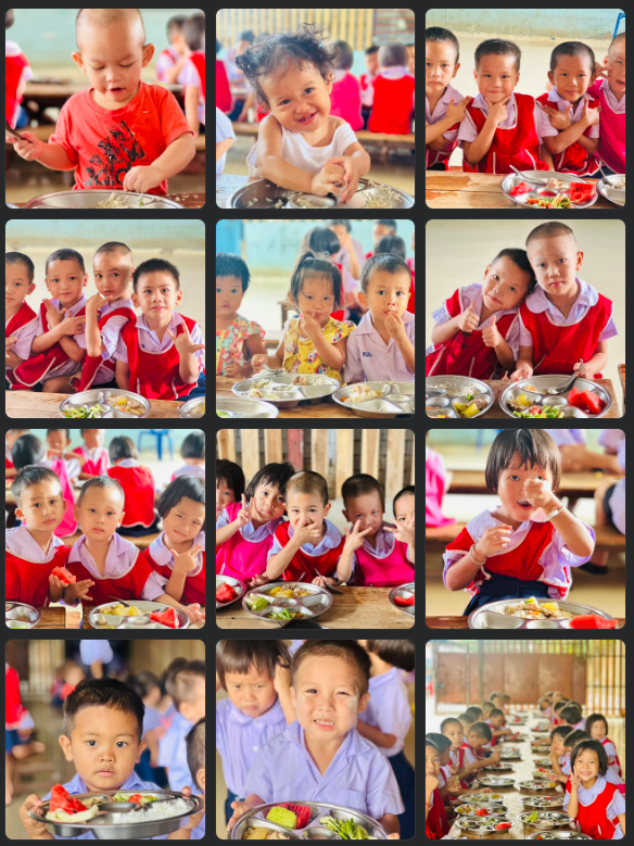 YES2KEF community meal and project highlights — a collection of children sharing meals