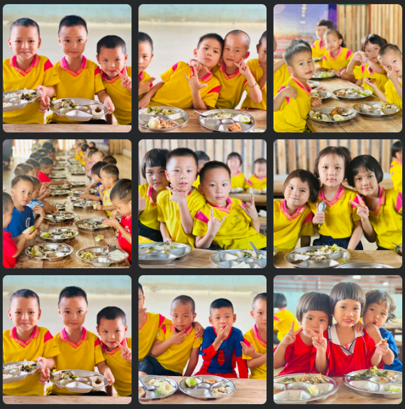 YES2KEF project photo collection — children in yellow uniforms at community meal events